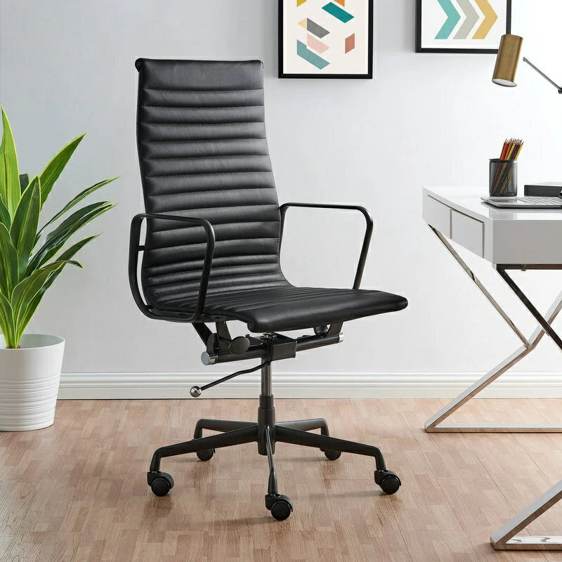 2.2 2. Replica Charles Eames Black Leather Office Chair - High Back with Arms