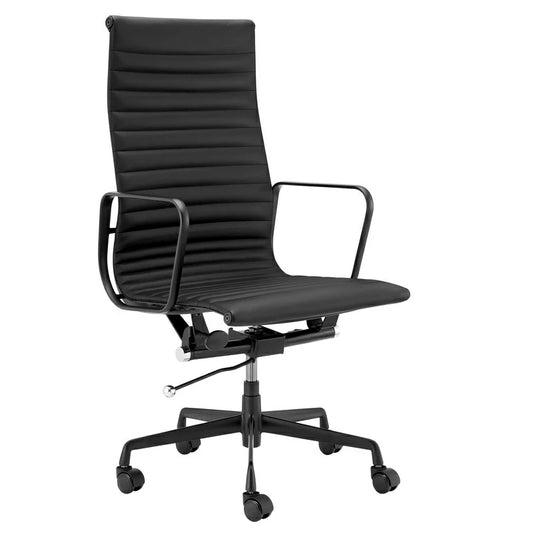 Eames executive office chair EA119 black frame black leather 45° angle