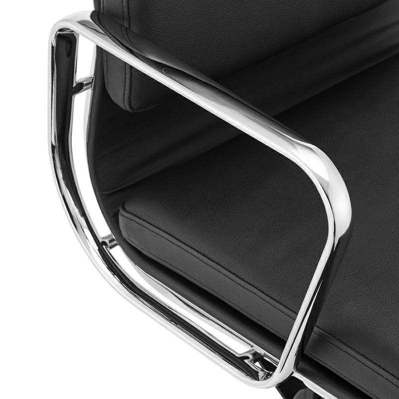 Eames Premium Replica Chaise de bureau de gestion en cuir à dossier bas avec coussinet souple (Noir)