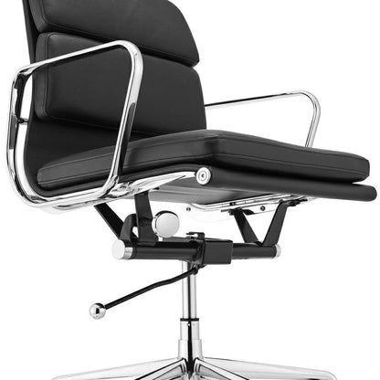 Eames Premium Replica Chaise de bureau de gestion en cuir à dossier bas avec coussinet souple (Noir)