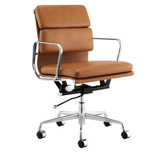 Eames Premium Replica Bürostuhl aus Leder mit niedriger Rückenlehne und weicher Polsterung