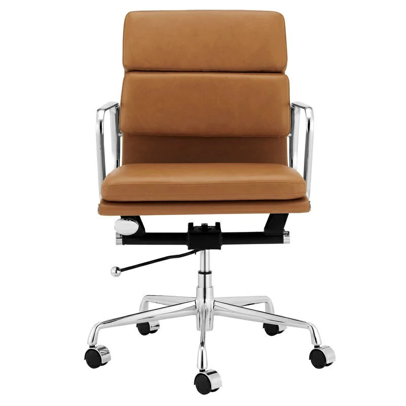 Eames soft pad EA217 tan leather executive office chair front side