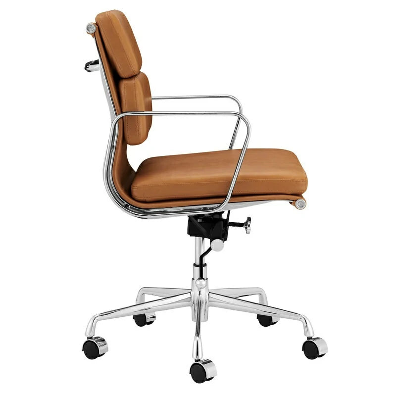 Eames soft pad EA217 tan leather executive office chair side angle