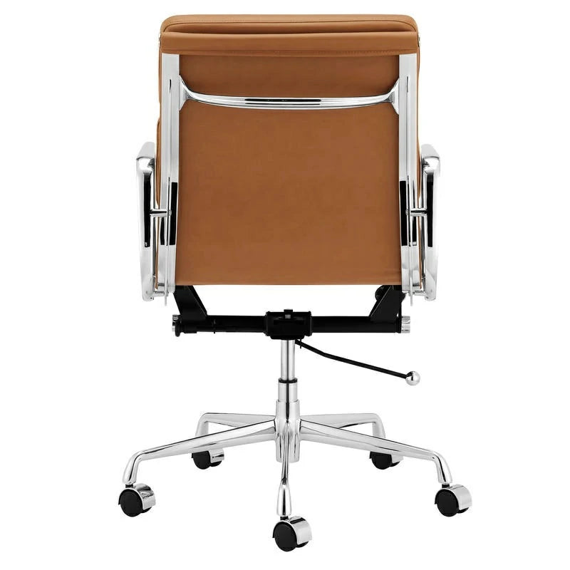Eames soft pad EA217 tan leather executive office chair black side