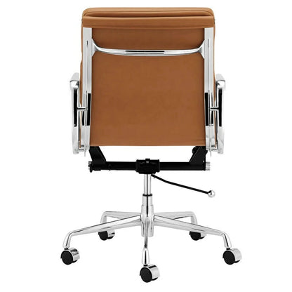 Eames soft pad EA217 tan leather executive office chair black side
