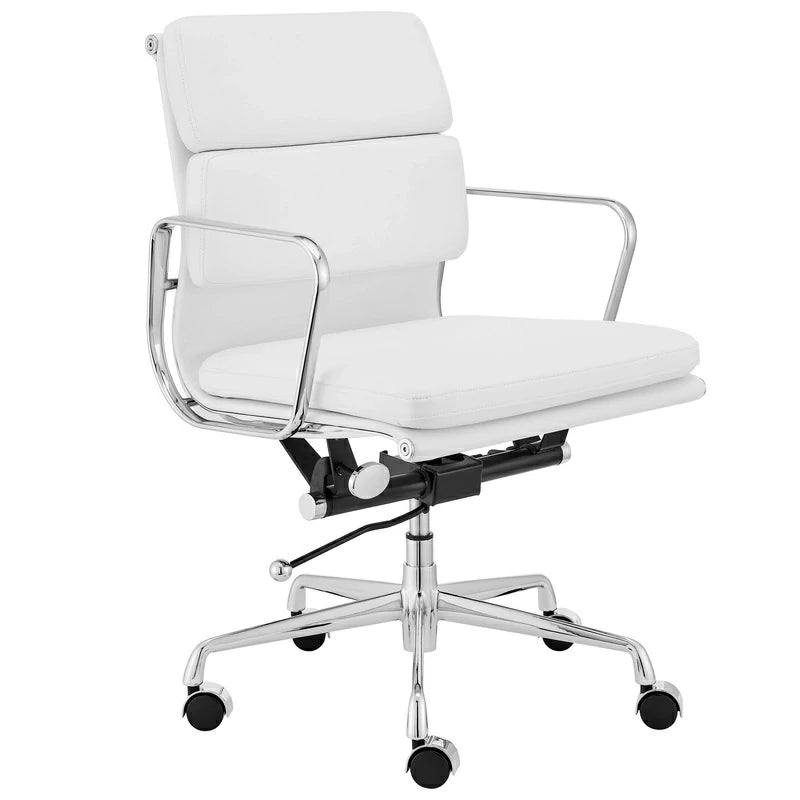 2. Réplique de la chaise de bureau à dossier bas Eames Executive Soft Pad en cuir blanc véritable