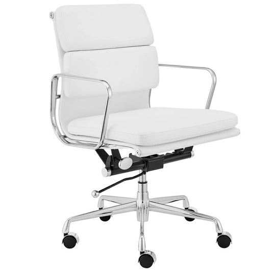 Replica Eames  Premium  Soft Pad White Leather Office Chair-Mid Back