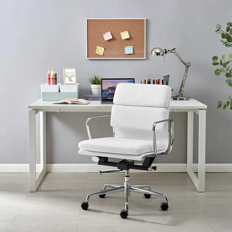 Eames chair EA217 white leather executive office chair 45° angle 
