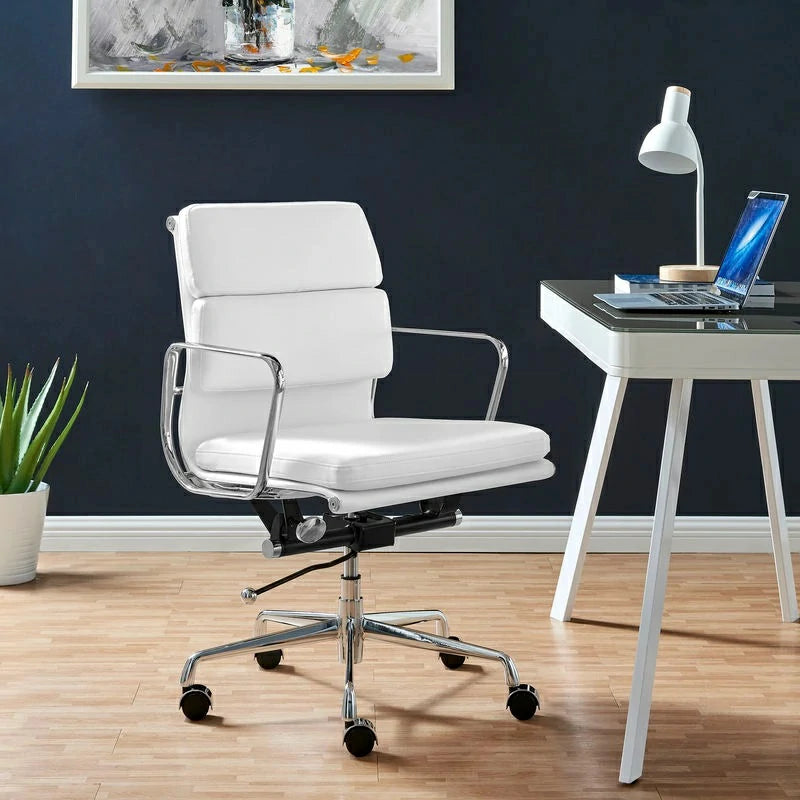 Eames chair EA217 white leather executive office chair  45% angle 
