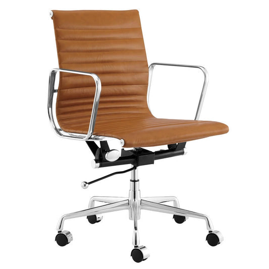 Eames Premium Replica Low Back Genuine Leather Management Office Chair - Tan: