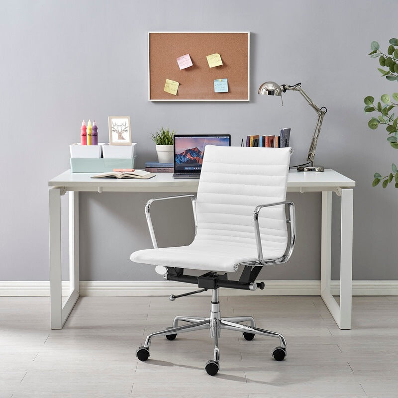 Premium White Leather Low Back Office Chair with Arms