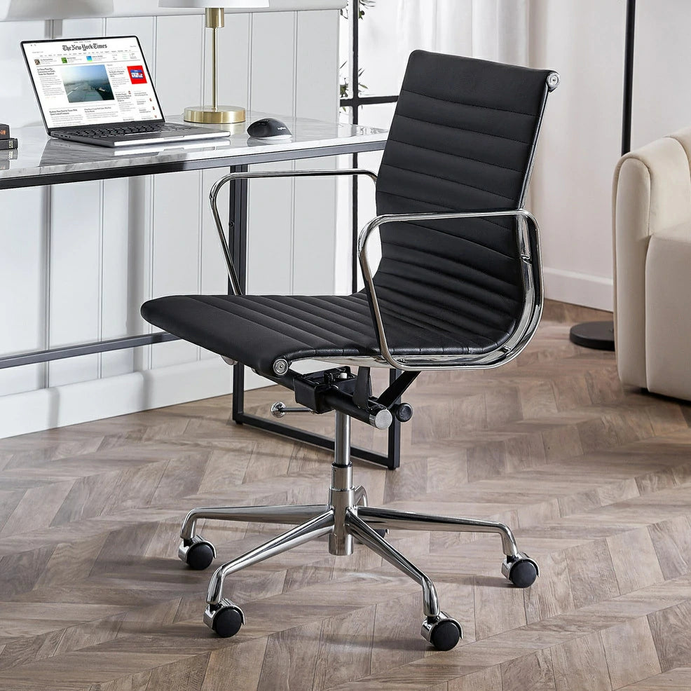 Eames executive office chair  EA117 black leather 45° angle in the scene