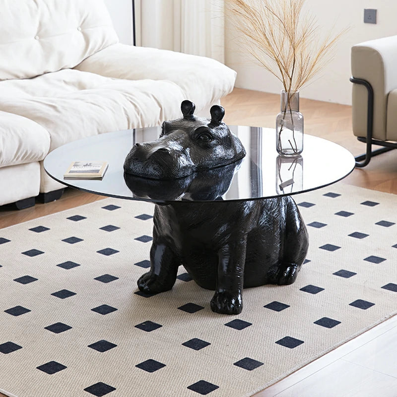 Hippo glass coffee table black base