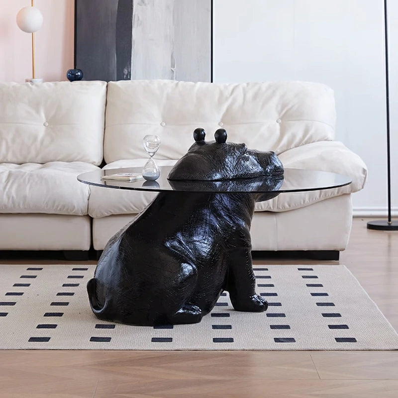 Hippo glass coffee table black base