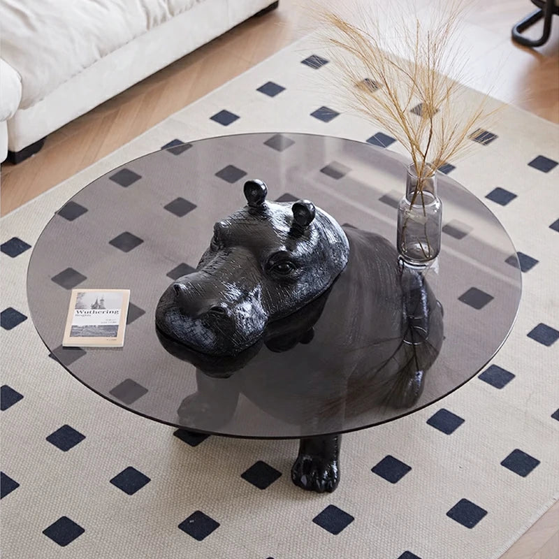 Hippo glass coffee table black base