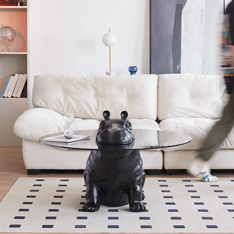 Hippo glass coffee table black base