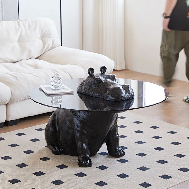 Hippo glass coffee table black base