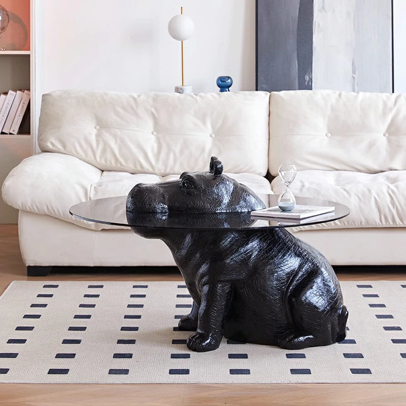 Hippo glass coffee table black base