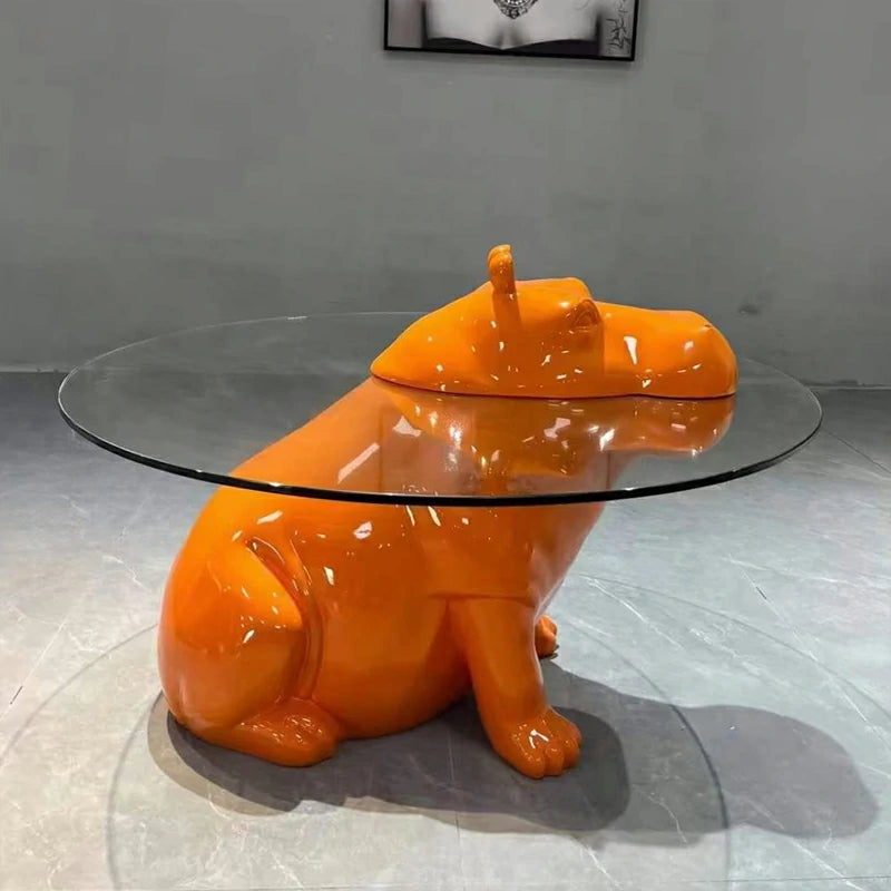 Hippo glass coffee table orange base