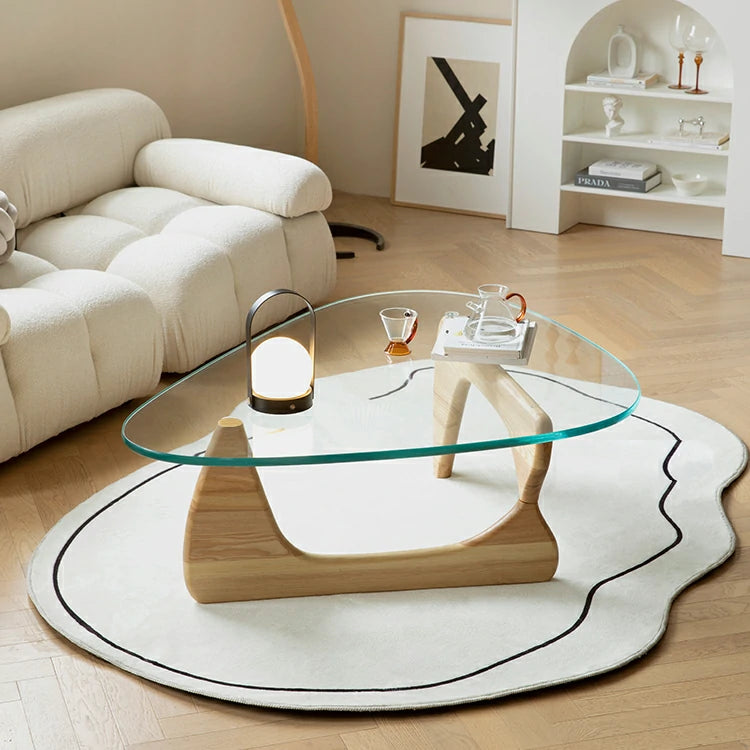 Replica Noguchi Coffee Table Glass Top - Natural Ash Timber