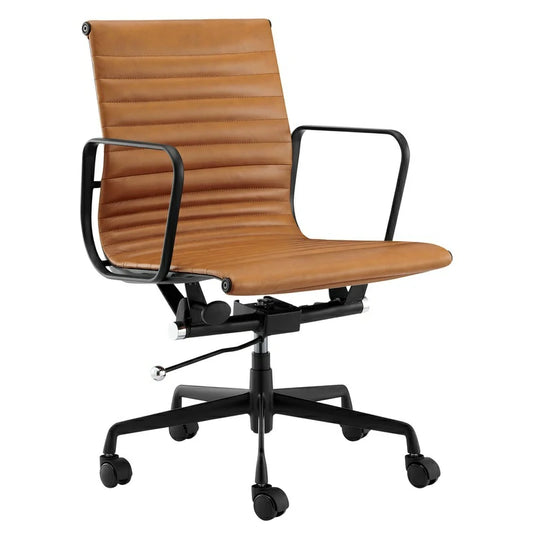  Eames Tan Leather Office Chair with black Arms