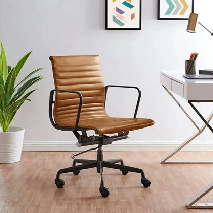 Eames executive office chair   EA117 black Frame tan leather 45° angle