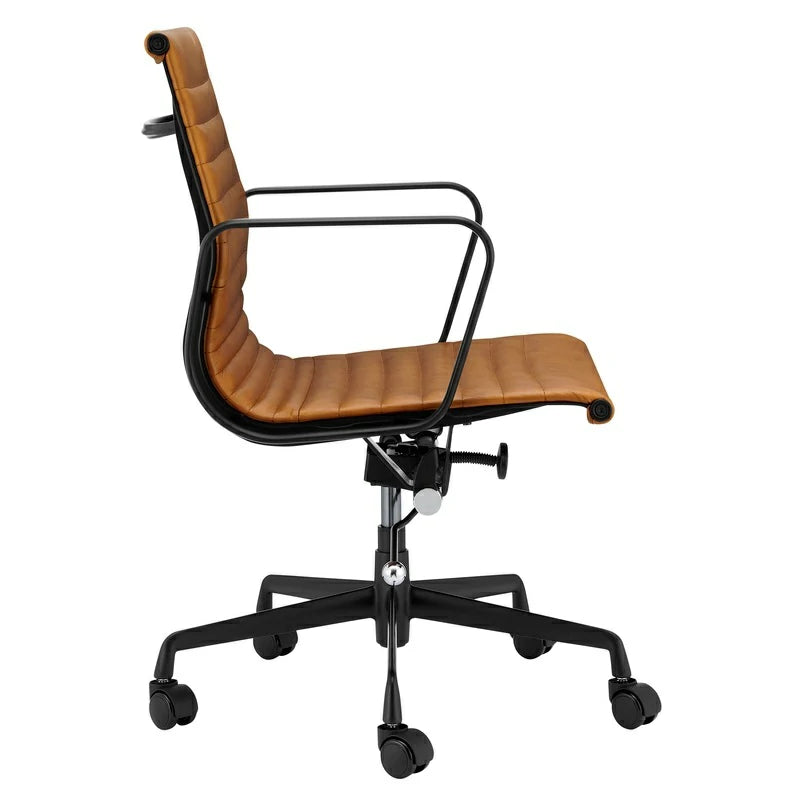 Eames executive office chair   EA117 black Frame tan leather side angle