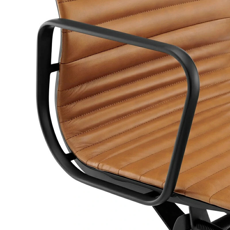 Eames executive office chair   EA117 black Frame tan leather close up