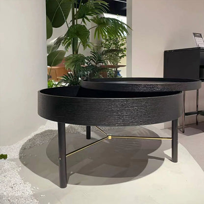 Modern Round Wood Rotating Tray Coffee Table-Black