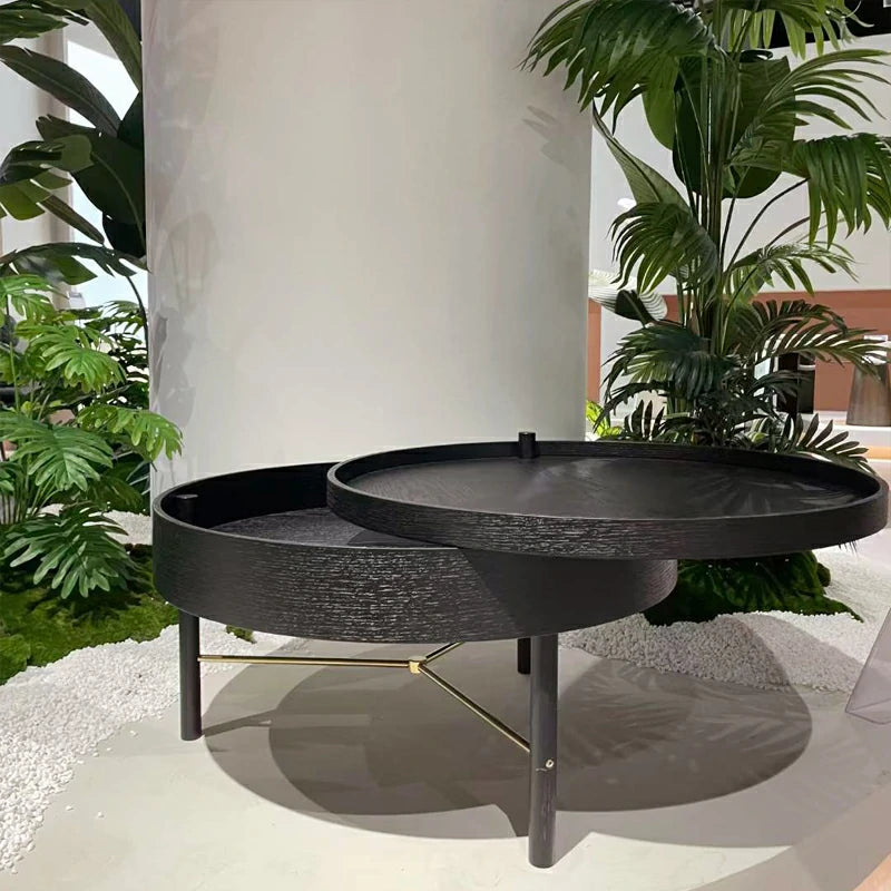 Modern Round Wood Rotating Tray Coffee Table-Black