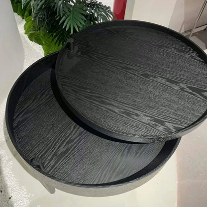 Modern Round Wood Rotating Tray Coffee Table-Black