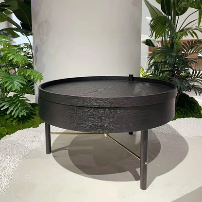 Modern Round Wood Rotating Tray Coffee Table-Black