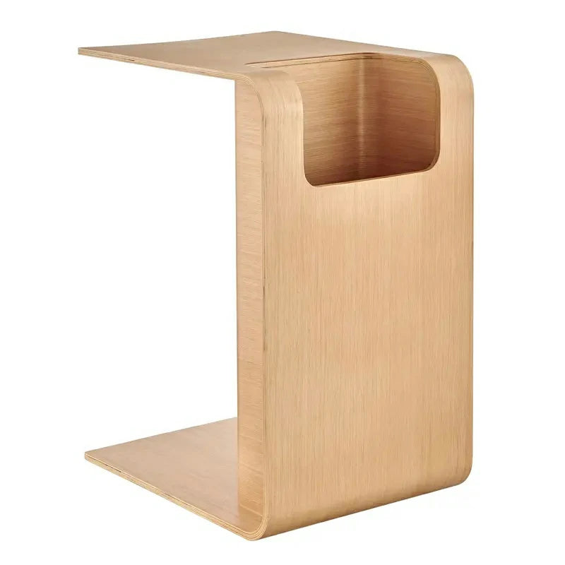 C-Shaped Natural Convertible Wood Side Table with Storage