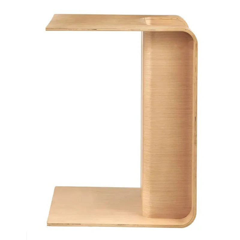 C-Shaped Natural Convertible Wood Side Table with Storage