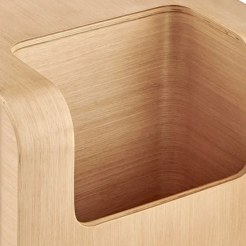 C-Shaped Natural Convertible Wood Side Table with Storage close up