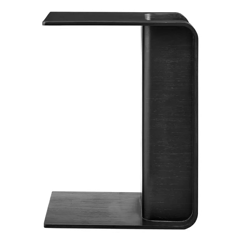 C-Shaped Natural Convertible Wood Side Table with Storage black