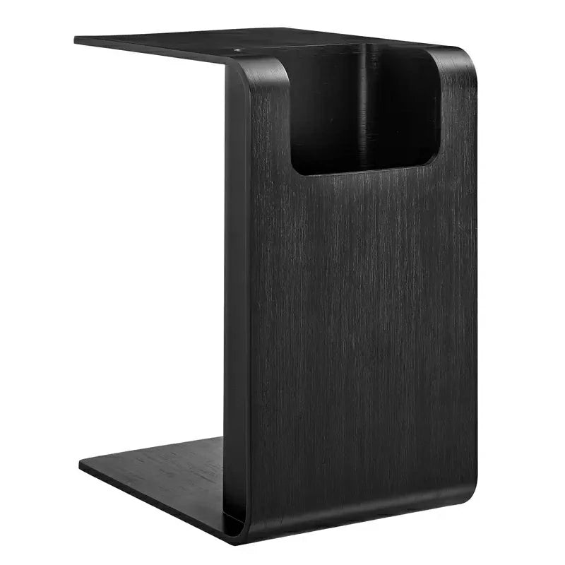 C-Shaped Natural Convertible Wood Side Table with Storage black