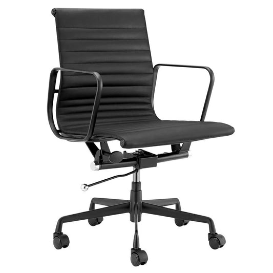 eames low back ribbed management office chair black leather