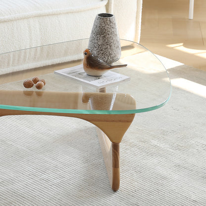 Replica Noguchi Coffee Table 19mm Glass Top - Natural Ash Timber close up