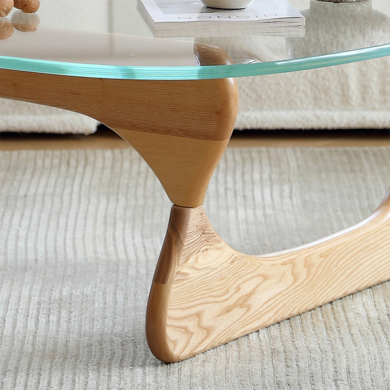 Replica Noguchi Coffee Table 19mm Glass Top - Natural Ash Timber close up
