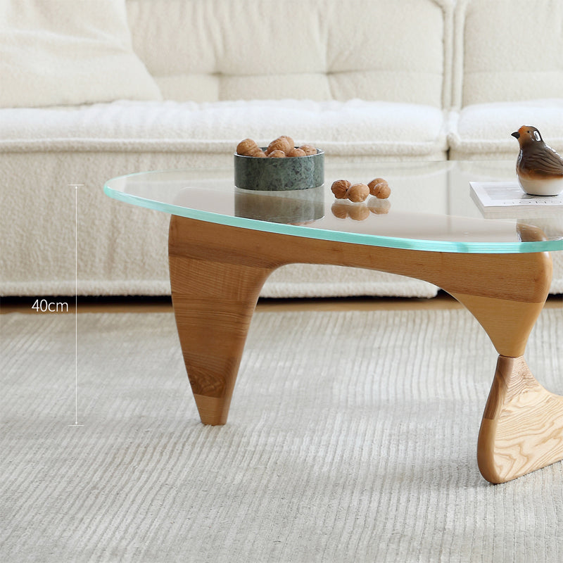 Replica Noguchi Coffee Table 19mm Glass Top - Natural Ash Timber close up