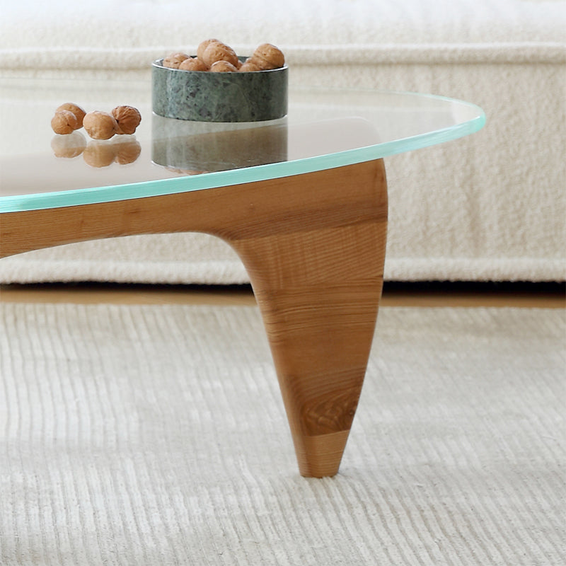 Replica Noguchi Coffee Table 19mm Glass Top - Natural Ash Timber close up