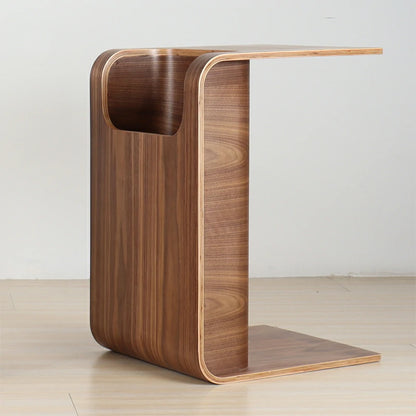 C-Shaped Natural Convertible Wood Side Table with Storage walnut